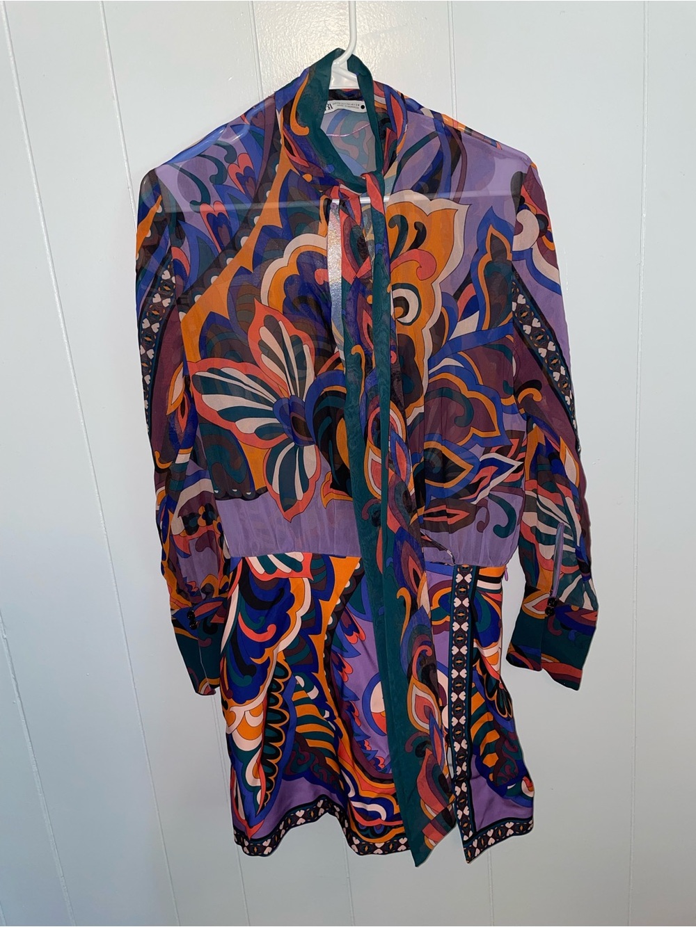Zara Purple Multi-Color Printed Long-Sleeve Mini Dress - Picture 4 of 5